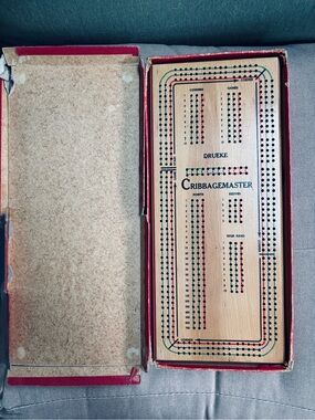 Vtg Drueke Cribbagemaster “Once -A-Round” Cribbage Wood Game Board Pegs - 1950